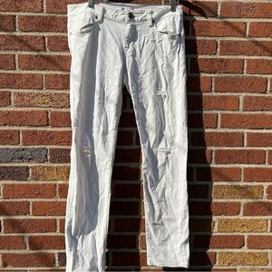 Cabi 5089 Slim Boyfriend Antique White Distressed Deconstructed Jeans Size 8